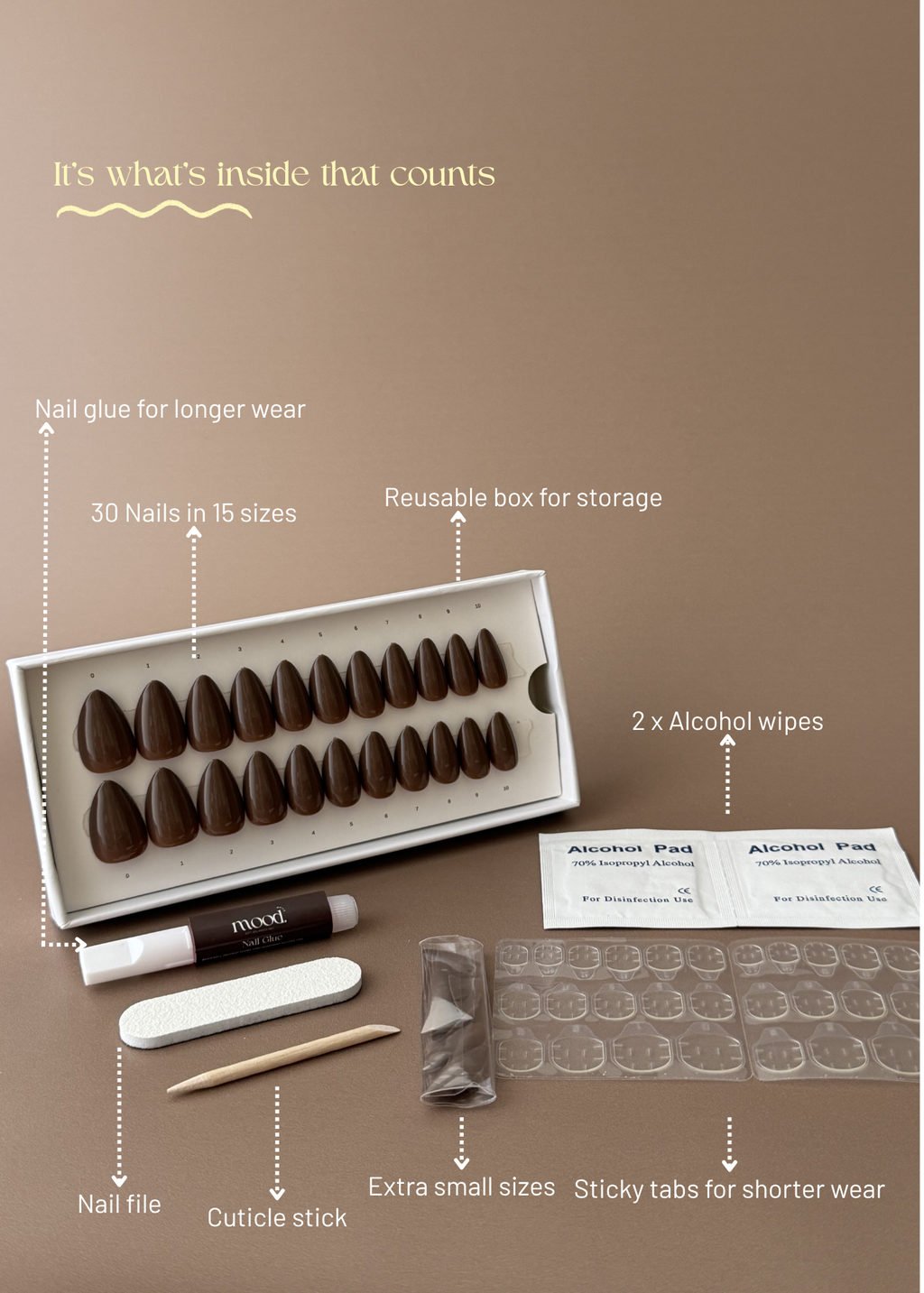 Mocha | press-on nails | almond